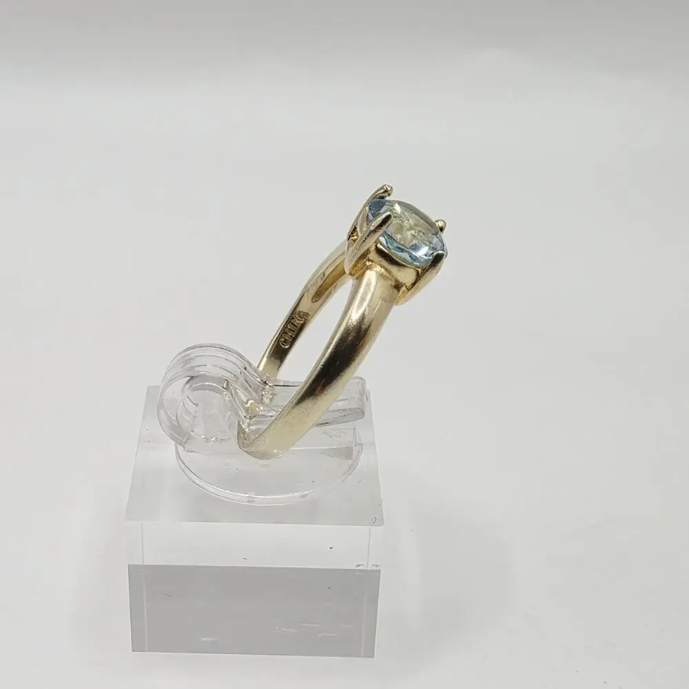 Vermeil 925 Sterling Silver Round-Cut Blue Topaz Ring Size 7